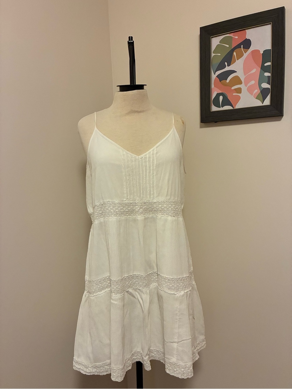 aerie White Lace-Trim Mini Sundress